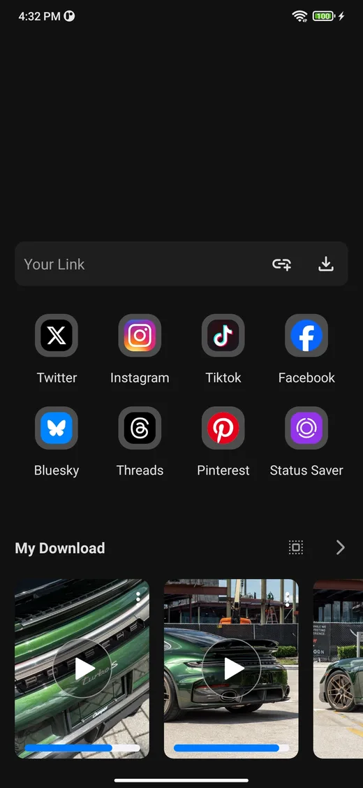Downmio app home screen